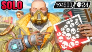 SPECTACULAR CAUSTIC SOLO 24 KILLS & 4900 DAMAGE IN AMAZING GAME (Apex Legends Gameplay)